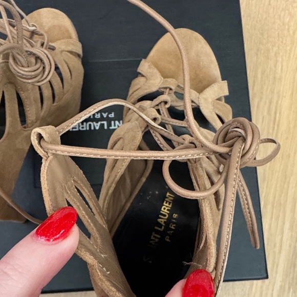 Saint Laurent Tribute 105mm Lace-Up Heels – Chamois Suede – Size 38 - Picture 11 of 16